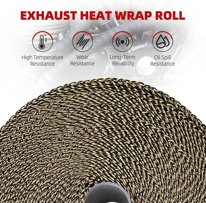 BARTOO 2" x 16' Titanium Exhaust Heat Wrap Roll for Motorcycle Cars Heat Shield Tape, Heat Shield with Stainless Steel Tie - Image 3